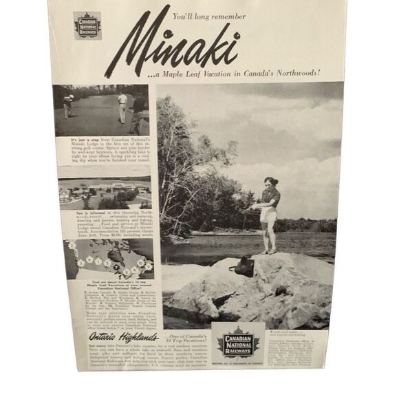 Vintage 1951 Canadian National Railways Minaki Ad Advertisement - Picture 2 of 4